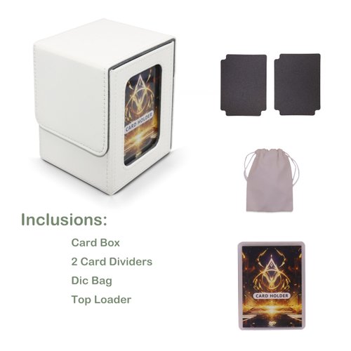 Linnektome MTG Commander Deck Box, Quick Draw Hard Case For Sleeved Card, MTG/TCG Card Storage Box With Dice Bag And 2 Card Dividers And 1 Toploader (White-Grey)