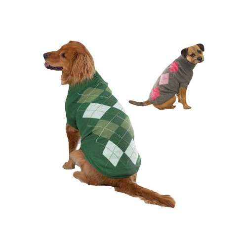 GRAY/PINK Tonal Argyle Dog Sweater Medium
