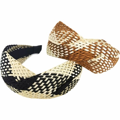 i-lan 2Pack Knitted Retro Wide Headbands for Women Girls,Vintage Non-slip Headbands Hair Hoop,Comfy Wide Hair Band Styling Hair Accessories for Daily Festival Gifts