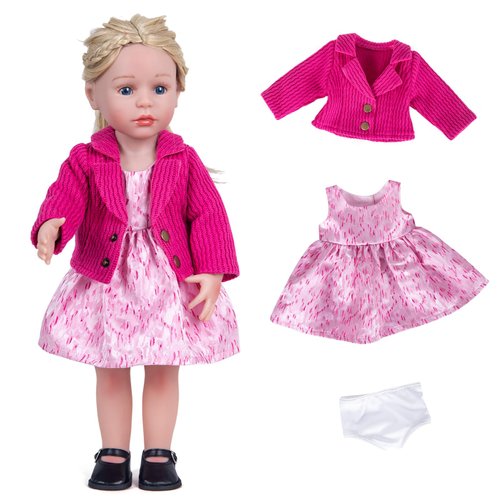 Rakki Dolli Doll Clothes Accessories 3 Pcs Set, Pink Knitted Jacket Coat & Skirt Dress & White Underwear, Fashionable Dress Set for 18" Girl Dolls (Doll & Shoes Not Included) 039