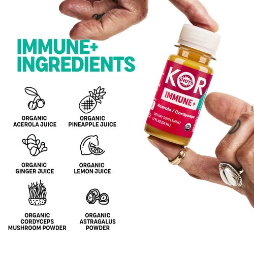 Kor Shot Acerola Ginger and Cordyceps Shot - 24 Pack x 1.7 Fl Oz - Immune Plus - Immune System Booster - 533% DV of Vitamin C - USDA Certified Organic - Dietary Supplement