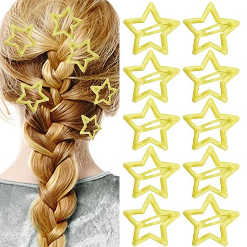 10PCS Star Snap Hair Clips Y2K Star Hair Clips Yellow Metal Hair Barrettes for Girls Women Cute Y2K 2000s Star Hairpins Headpieces Decor Non-Slip Star Hair Accessories Hairclip for Thin Thick Hair