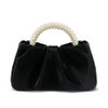 Beatfull Evening Purse Women Pearl Handbags Soft Leather Ruched Bag Bridal Clutch for Wedding Party Prom Crossbody Purses Black