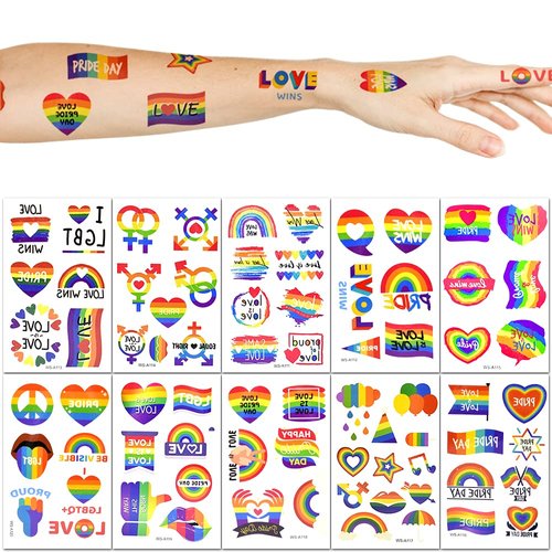 10 Sheet Pride Rainbow Tattoo Sticker Temporary Tattoo Gay Pride Parade Body Painting Party Celebration Personality Decoration Party Supplies