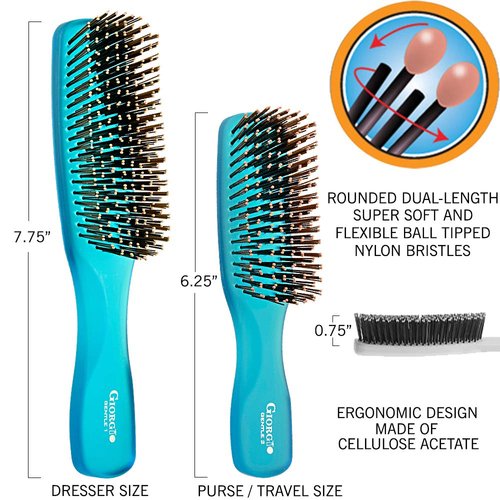 Giorgio GION1-2B Neon Blue Set of 2 Gentle Touch Detangler Hair Brush for Men and Women. Soft Bristles for Sensitive Scalp. Wet and Dry for all Hair Types. Scalp Massager Brush Stimulate Hair Growth