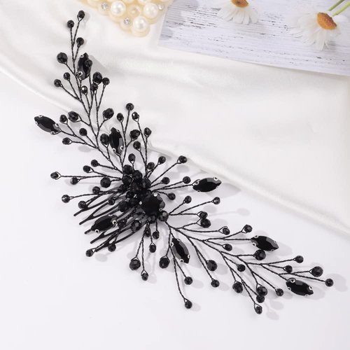 Missgrace Women's & Girls' Special Occasion Hair Comb, Black Metal, Full Rhinestones Side Hair Comb, Perfect for Prom, Party, Wedding Hairstyle, 22cm (8.6")
