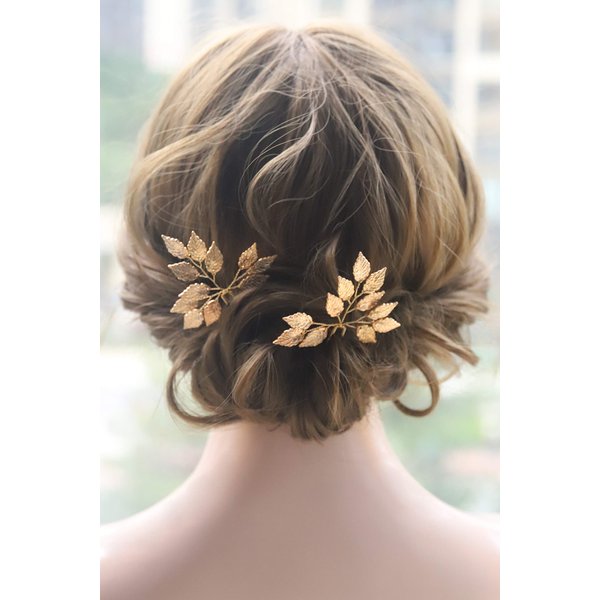 Kercisbeauty Wedding Leaf Leaves Hair Pins for Bride Bridal Bridesmaids Hair Piece Rustic Wedding Prom Vintage Handmade Bobby Pins 2pcs (Gold)