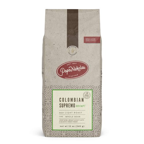 PapaNicholas Coffee Whole Bean Coffee, Decaffeinated, Colombian, 12 Ounce