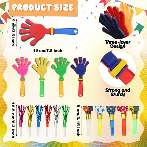 Yunsailing 112 Pcs Party Noise Makers Bulk Include Hand Clapper Noisemaker for Sporting Events Fringed Paper Blowouts Musical Party Blowers for Kids Adults Pep Rally Birthday Party Favor