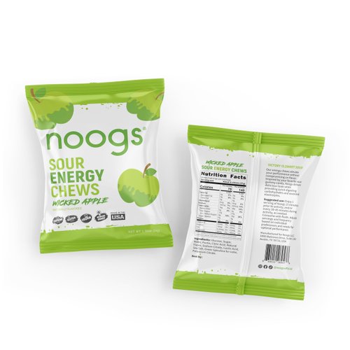 Noogs – Sour Energy Chews for Running, Cycling, & Endurance Sports | Electrolytes | Gummies for Runners | Vegan | Dietitian Designed Sports Nutrition | Wicked Apple (12 Pack)