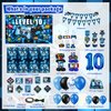 KOTLMIGHT 10th Birthday Decorations for Boys, 149Pcs Blue Video Game level 10 Party Supplies for Boy 10th Birthday - Backdrop, Banner, Balloons, Tablecloth, Centerpieces, Hanging Swirls, Wall Signs
