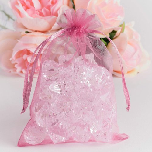 100 Pack 4x6 Inch Mini Sheer Drawstring Organza Transparent Bags Jewelry Sack Pouches for Wedding, Party Decorations, Arts & Crafts Gifts (Pink)