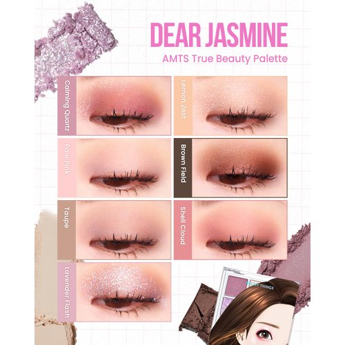 AMTS True Beauty Dear Jasmine Eyeshadow Palette, Matte Shimmer Glitter Highly Pigmented,Ultra-Blendable Naturing-Looking Day to Night Long Lasting, Cheek blush, K Beauty