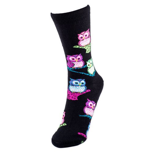 For Bare Feet Women's FBF Originals Wildlife Novelty Socks, Neon Owls, Medium