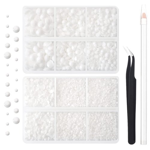 AUREHEN 10000PCs 2-6MM White Resin Flat Back Rhinestones, Round Non Hotfix Resin Rhinestones Nail Gems Stones with Tweezer & Picker Pen for Tumblers Nail Art & DIY Decoration