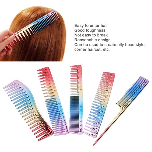 5 Pieces Rainbow Hair Comb, Rat Tail Comb Pintail Comb, Wide Tooth Detangling Comb and Anti-Static Heat Resistant Styling Comb for Most Hair Types