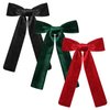 CEELGON 3 PCS Long Tail Velvet Hair Bows Hair Bow Set for Toddler Girls Long Ponytail Knot Bows Alligator Clip Hair Accessories for Girls and Women (Red, Green, Black)