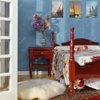 iLAND Wooden Dollhouse Furniture 1/12 Scale, Dollhouse Bedroom Furniture in Mahogany Color incl Dollhouse Bed & Dressing Table & Wardrobe (Classical Miniature Furniture 6pcs)