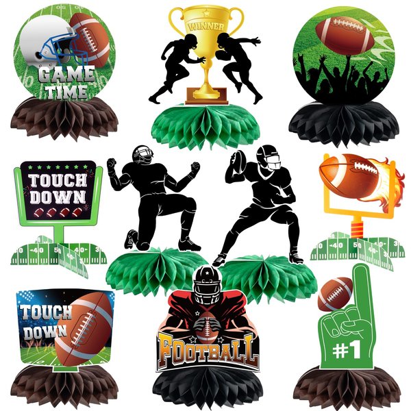 10 Pcs Football Party Decorations Football Honeycomb Centerpieces Double-sided Football Table Centerpiece for Football Birthday Party Sports Tailgate Game Party Decorations Supplies Favors