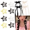 Ribbon Hair Bows for Women Girls Star Snap Hair Clips for Women Girls Kawaii Hair Accessories for Girls White Black Star Hair Barrettes for Women Girls Y2K Star Bow Hair Clips for Girls 12 PCS