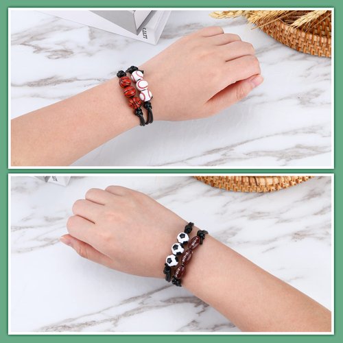 20Pcs Sports Party Favors Sport Goodie Bags Charm Bracelets Soccer Basketball Football Baseball Wristbands Ball Beads Adjustable Bracelet for Adult Team Player Halloween Christmas Birthday Party Gifts