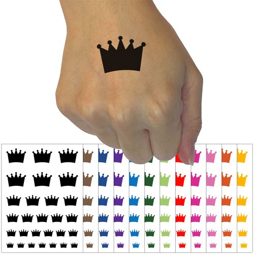 Crown King Queen Princess Temporary Tattoo Water Resistant Fake Body Art Set Collection - White (One Sheet)