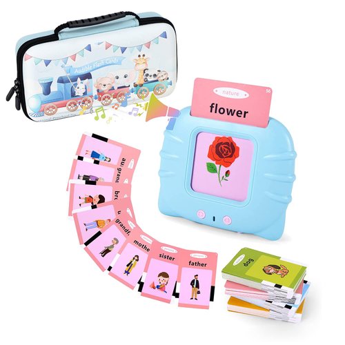 Preschool Audible Talking Flash Cards Electronic Early Education Machine with 112pcs Cards Double-Side Sight Words Learning Resource Interactive Toys Flashcard Toddlers Age 1-6 Years Gift Box (Blue)