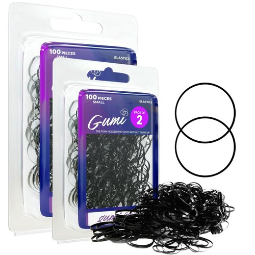 Gumi 3/4 Inch Small Black Hair Elastics-2Pack Ouchless No Damage Elastic Hair Bands - Mini Snag Free Rubber Bands for Hair Bun Ponytail, Tiny Ultra Durable Small Hair Ties for Women & Girls -200 Count