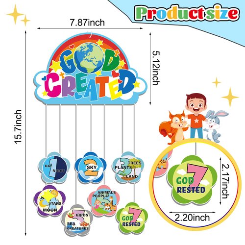 Liliful Bible Crafts for Kids - 24pcs 7 Days of Creation Art Craft Kit - Religious DIY Crafts for Sunday School, Toddler, Preschooler Fun Activities - Safe and Quality Paper Material