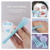 Face Washing Set, Manual Facial Cleansing Brush, 2-in-1 Skin Care face Brush, Silicone Facial Scrubber,Equipped with Headbands, Wrist Band, Facial Mask Brush and Powder Puff（Blue 6pcs）