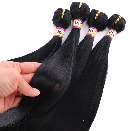 Synthetic Straight Hair Weave 4 Bundles 16 18 18 20 Inches Mixed Color 1B Heat Resistant Fiber (Black, 70g/bundle, 4bundles/pack)