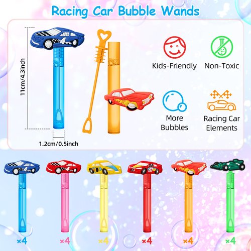 AMFZON 24Pcs Race Car Party Favors Bubble Wands for Kids, Racecar Wheels Mini Bubbles Wand Toys, Two Fast Birthday Party Supplies Goodie Gift Bag Stuffers Pinata Classroom Prizes