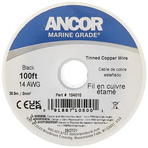 Ancor 104010 Tinned Copper Wire, 14 AWG (2mm2), Black - 100ft