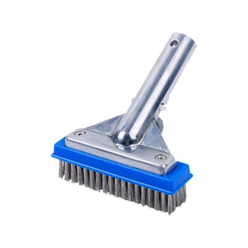 Pooline 5" Pool Brush with 5" Aluminum Back and Handle- Stainless Steel Bristles - Blue Brush Body