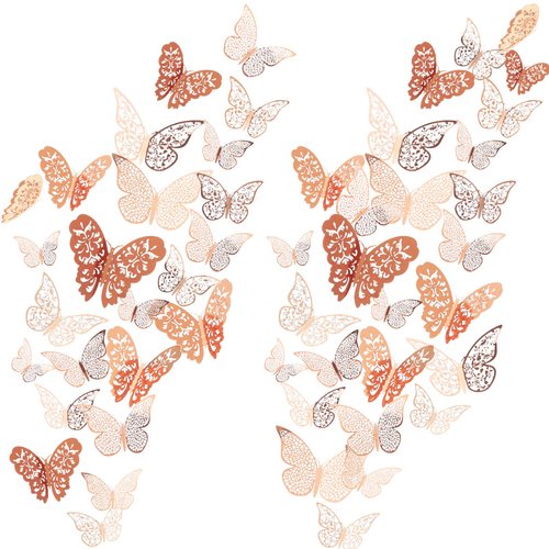 72 Pieces 3D Butterfly Wall Decals Sticker Wall Decal Decor Art Decorations Sticker Set 3 Sizes for Room Home Nursery Classroom Offices Kids Girl Boy Bedroom Bathroom Living Room Decor (Rose Gold)