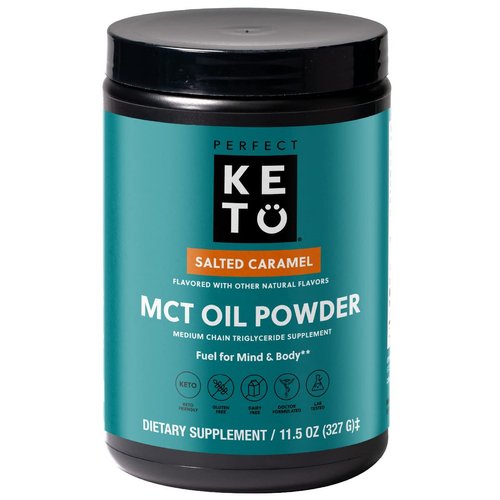 Perfect Keto 7g MCT Oil Powder, Medium Chain Triglycerides Supplement, Non Dairy Coffee Creamer for Keto Diet, Ketogenic MCT Oil Mix for Coffee, Smoothie, Protein Shakes, Salted Caramel, 30 Servings