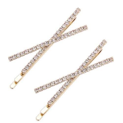 OBTANIM 2 Pcs X Shaped Crystal Hair Pins Cute Metal Shiny Hair Clip Rhinestone Bobby Pin Sparkly Barrette for Women Girls Styling Accessories (Gold)