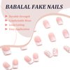 BABALAL Square Press on Nails Medium Fake Nails Pink White French Glue on Nails Squoval Acrylic Nails 3d Flower Rhinestones Stick on Nails for Women and Girls