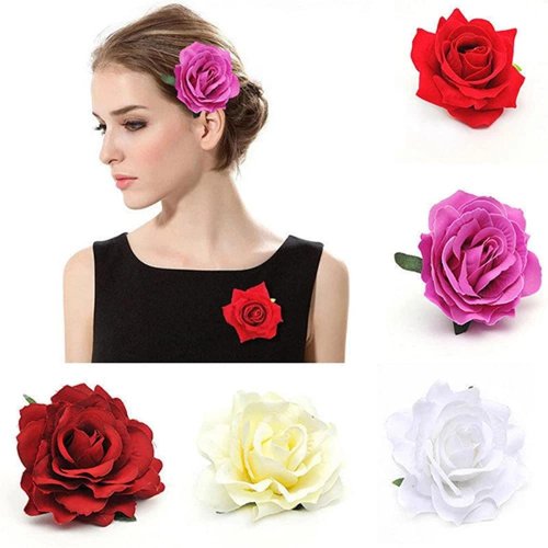 KXJHY Rose Hair Clip Flower Hairpin Rose Brooch Floral Clips, 4Pcs Fabric Rose Flowers Hair Clips Mexican Hair Flowers Pin up Headpieces for Woman Girl Wedding Party Mother's Day (Pink)