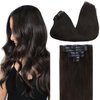 GOO GOO Clip in Hair Extensions Real Human Hair, 14inch 110g 7Pcs, 2 Dark Brown, Remy Human Hair Extensions Clip ins for Women, Natural Human Hair