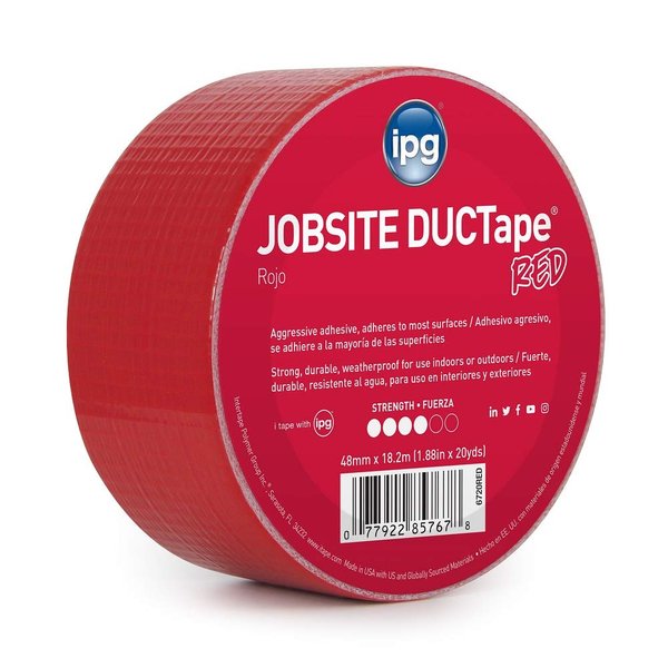 IPG JobSite DUCTape, Colored Duct Tape, 1.88" x 20 yd, Red (Single Roll)