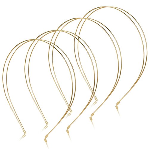 Vin Beauty 4 Pcs Metal Thin Double Headbands Row Wire Headband for Women Bridal Headband Hair Hoop Wedding Hair Band Elastic Metal Hairband for Women Girls (Gold)
