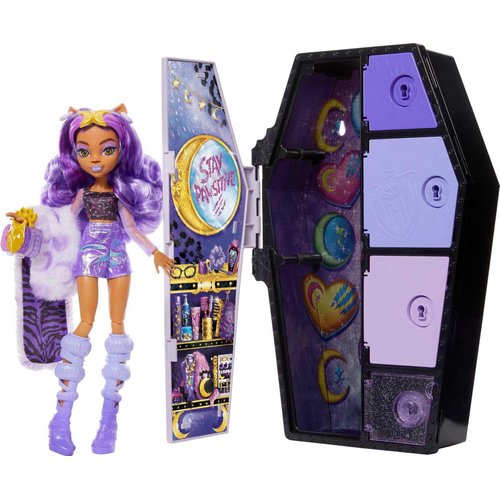 Monster High Skulltimate Secrets Fearidescent Series Doll & Accessories Set, Clawdeen Wolf with Dress-Up Locker & 19+ Surprises