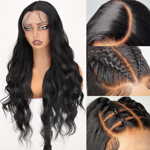 AISI HAIR 13X4 Lace Front Wigs For Women Black Body Wave Wig With Baby Hair Free Part Natural Looking Synthetic Wig 26Inch For Daily