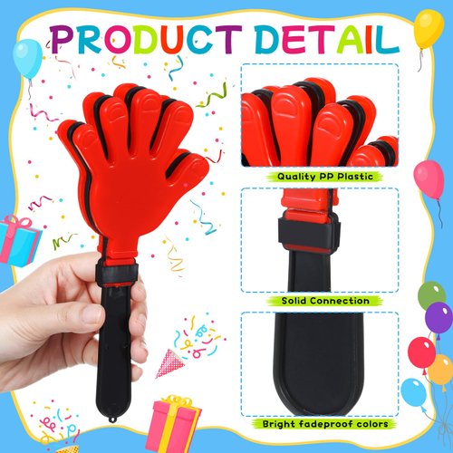 Syhood 6 Pcs Hand Clappers 7.5 Inch Noise Makers Party Favors Sports Clapper Plastic Clapper Sporting Events Cheers for Football Basketball Game Birthday Decorations Gift Supplies (Red and Black)