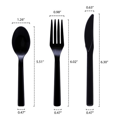 Party Essentials Hard Plastic Cutlery Combo Pack Available in 15 Colors, Black, 68 Place Settings