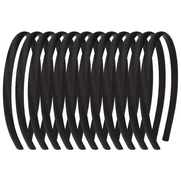 Black Headbands for Girls 12Pcs DIY Craft Head Bands Hard Thin Headband Rubber Plastic Hairbands for Kids Teens Party Favors