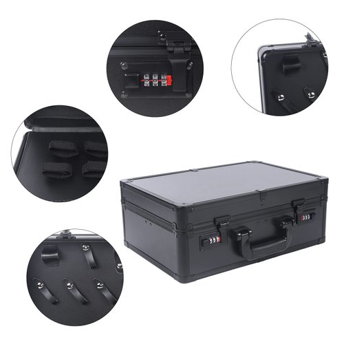 Professional Barber Case, Portable Travel Stylist Tool Box Barber Tool Organizer for Clippers Trimmers Shears Scissors Combs Blades Styling Tools Display Storage (15IN Black)