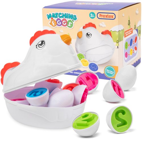PREXTEX Find &amp; Match Number Matching Easter Eggs with Hen/Chicken Carrying Case | Baby Toys, Brai...