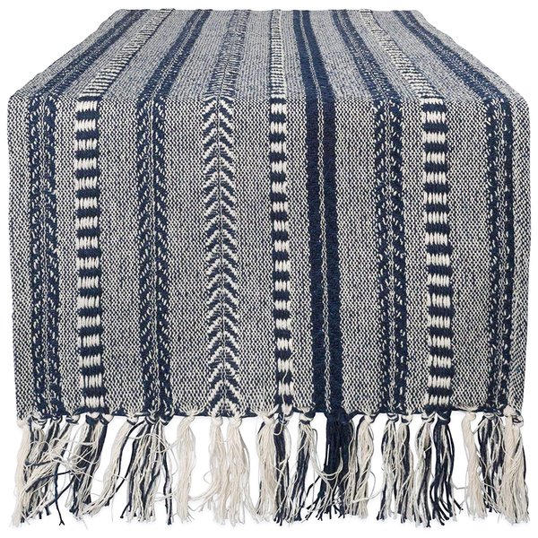 DII Farmhouse Braided Stripe Table Runner Collection, 15x108 (15x113, Fringe Included), Navy Blue